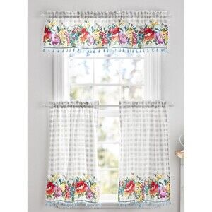 Pioneer Woman Sweet Romance Blossoms Kitchen Window Curtain 3-Pc Valance Tier